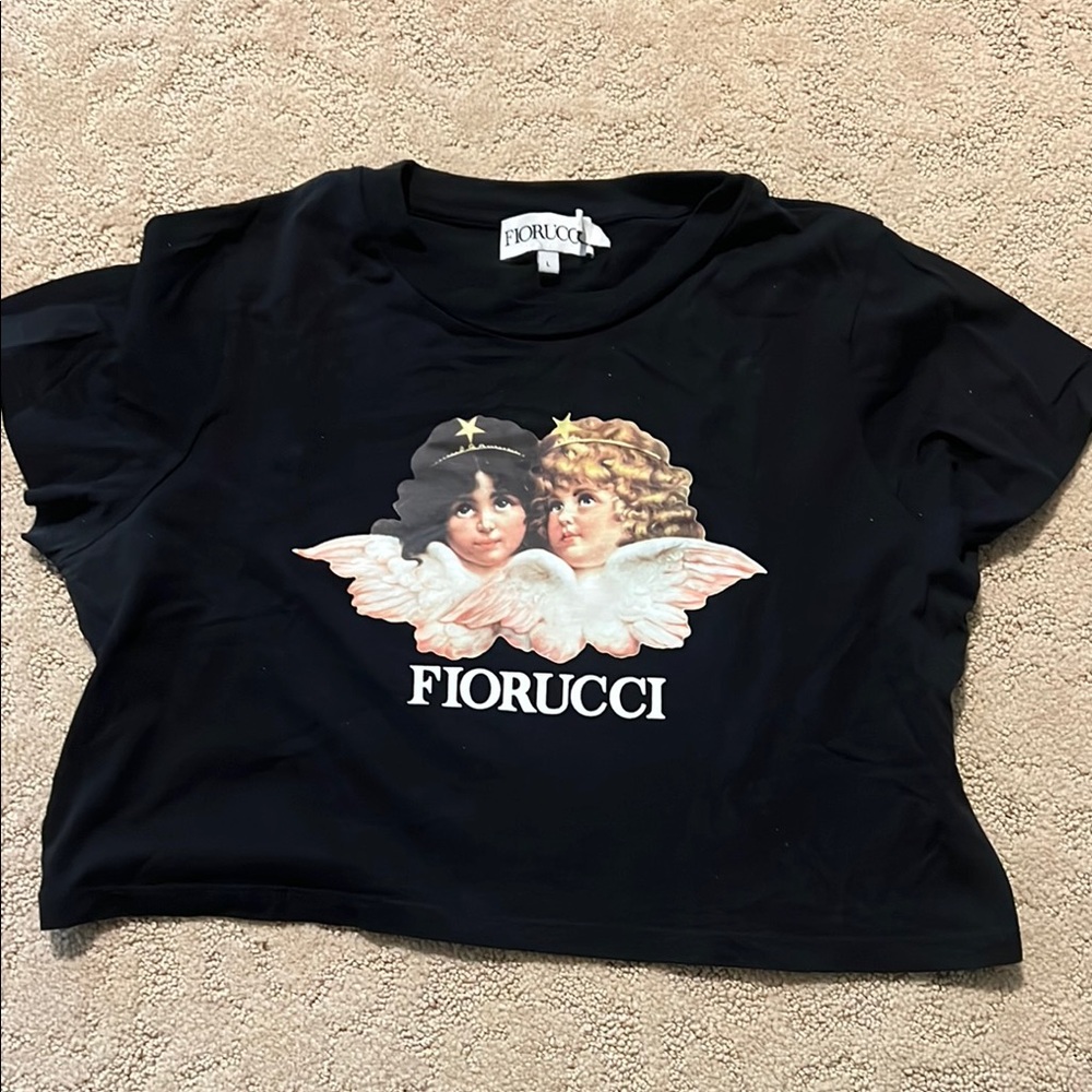 Fiorucci Black Tee with Angel Print
